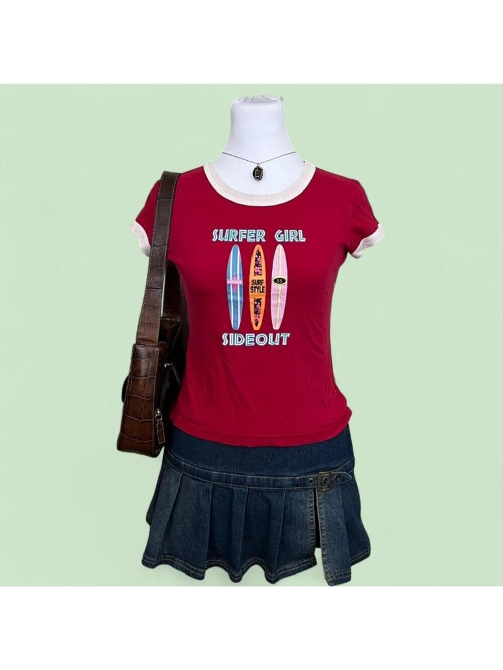 y2k red graphic surfer girl beachy summer baby tee